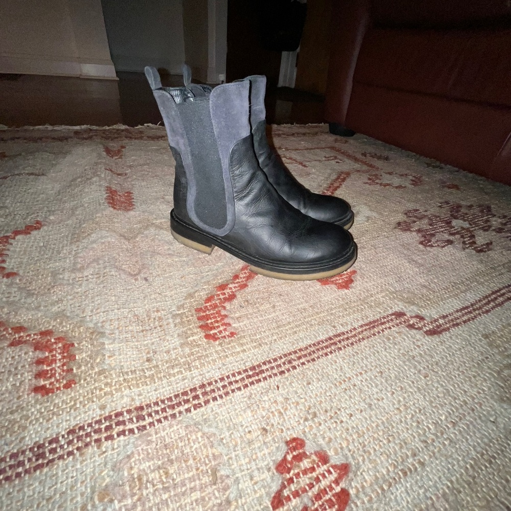 Black Leather Ankle/Moto Boots (P. Monjo)